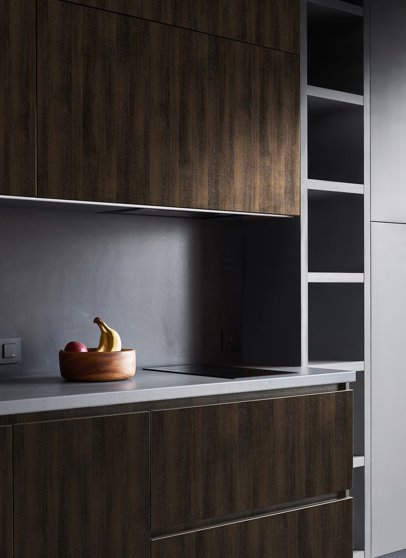 Kitchen cabinetry project featuring Plyco's 18mm Black Brown Sorano Oak EGGER Panel without a white background