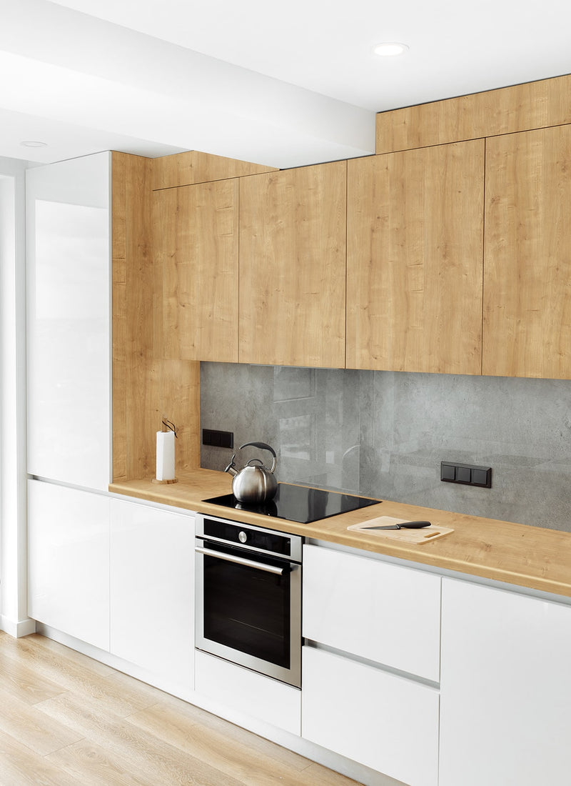 Kitchen benchtop and cabinetry project featuring from Melbourne plywood supplier Plyco, using 18mm Natural Hamilton Oak EGGER Panel without a white background