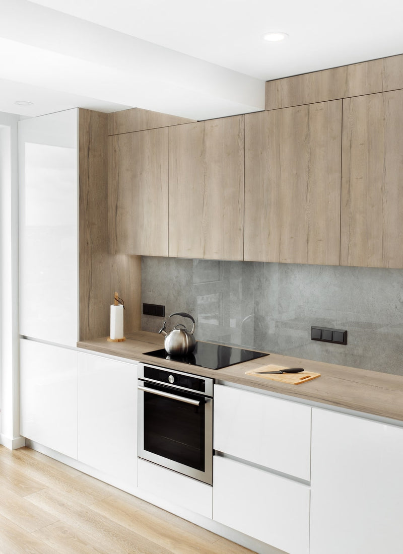 Kitchen cabinetry project featuring Plyco's 18mm White Halifax Oak EGGER Panel without a white background