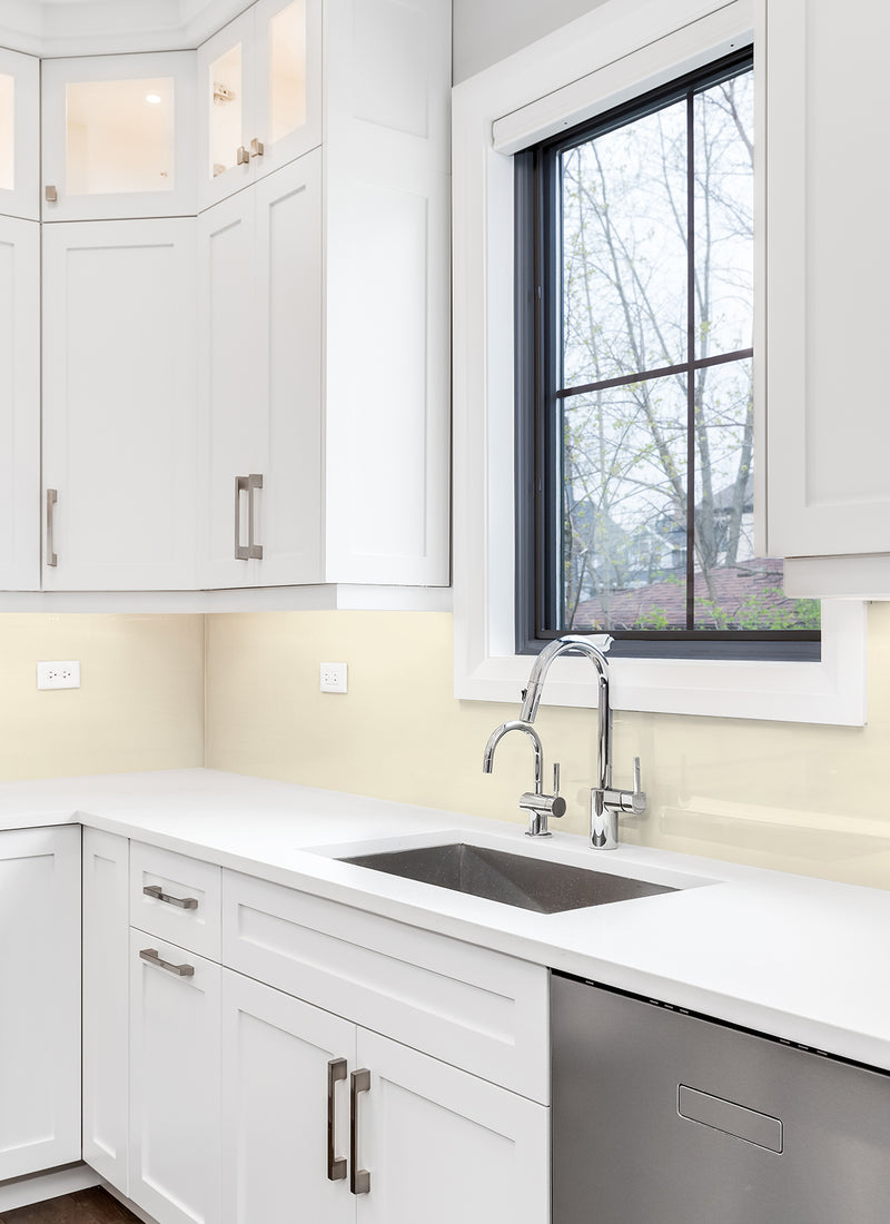 New Antique White Natural Laminex Aquapanel from Plyco used for a home kitchen splashback project without a white background