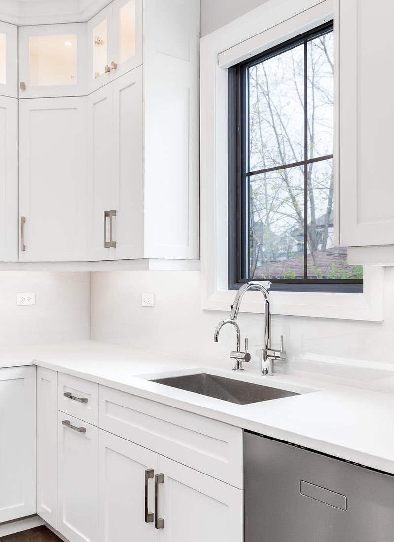 Polar White Gloss Laminex Aquapanel from Plyco used for a home kitchen splashback project without a white background