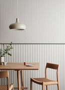 Project featuring Laminex Surround MDF wall panel Scallop 45 and Scallop 225 used in a dining area not on a white background. Available to buy online from plywood supplier Plyco.
