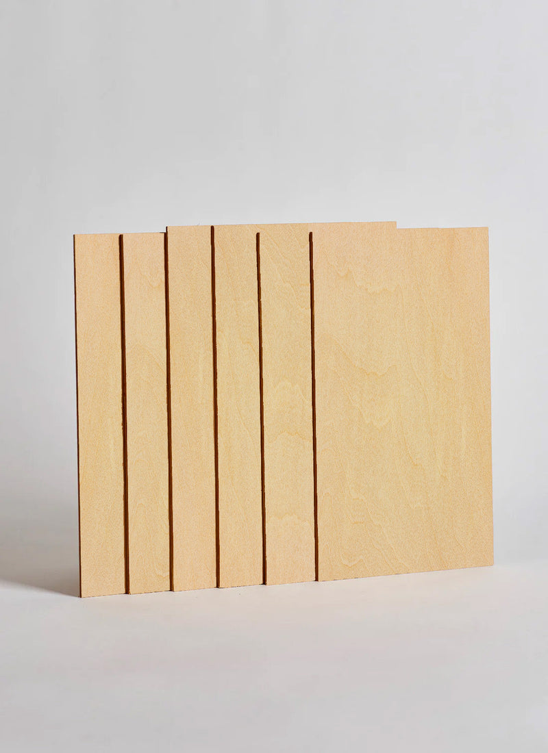 Plyco's 3mm Basswood Craft Pack, containing six sheets, on a white background