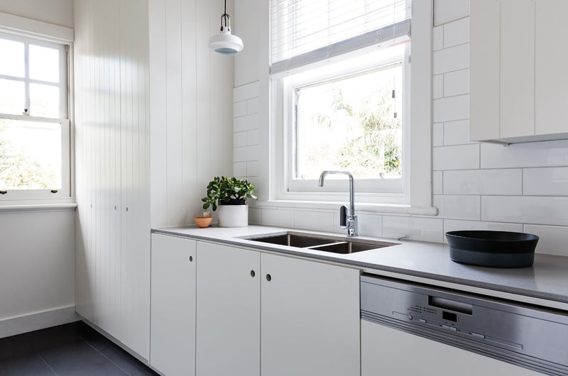 Kitchen cabinetry and joinery renovation using Australian plywood supplier Plyco's White Melamine MDF panels and white melamine edging