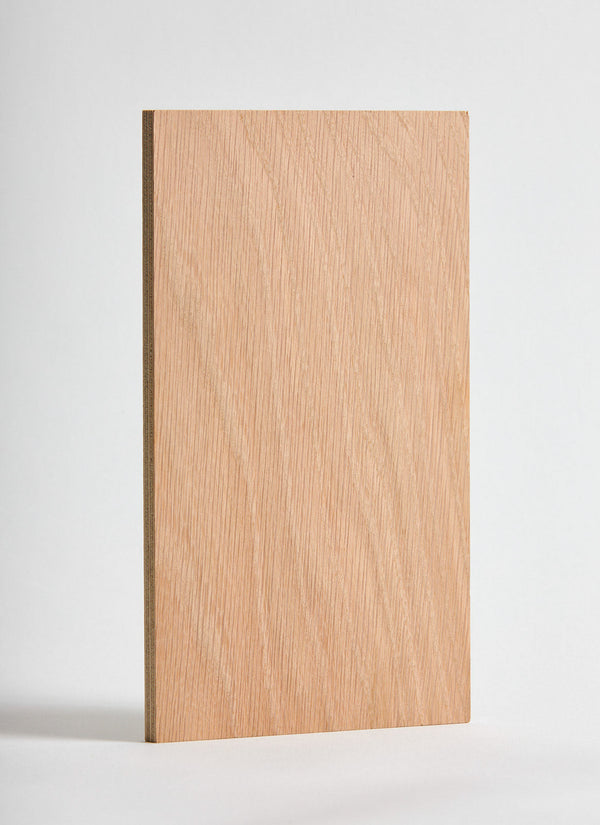 Plyco's American Oak Strataply pressed on 18mm Birch Plywood on a white background