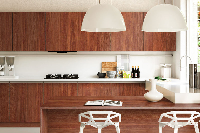 Melbourne plywood manufacturer Plyco's 1.2mm Western Australian Jarrah woodgrain laminate used in an Australian kitchen renovation