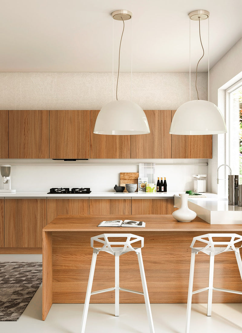 Beautiful 18mm Sapele Veneered Particleboard sheets for cupboards, joinery and a tabletop in a residential kitchen project from plywood supplier Plyco, no white background