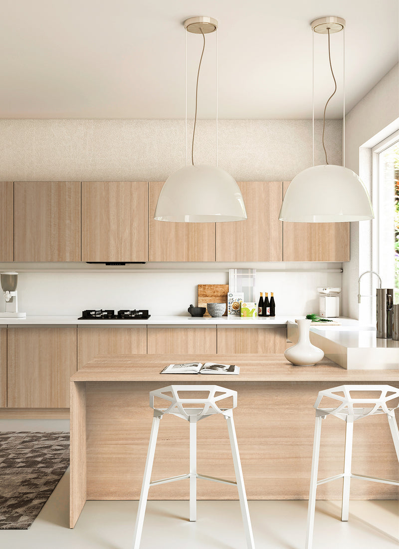 18mm Queensland Maple Veneered Particleboard sheets for cupboards, joinery and a tabletop in a residential kitchen project from plywood supplier Plyco, no white background