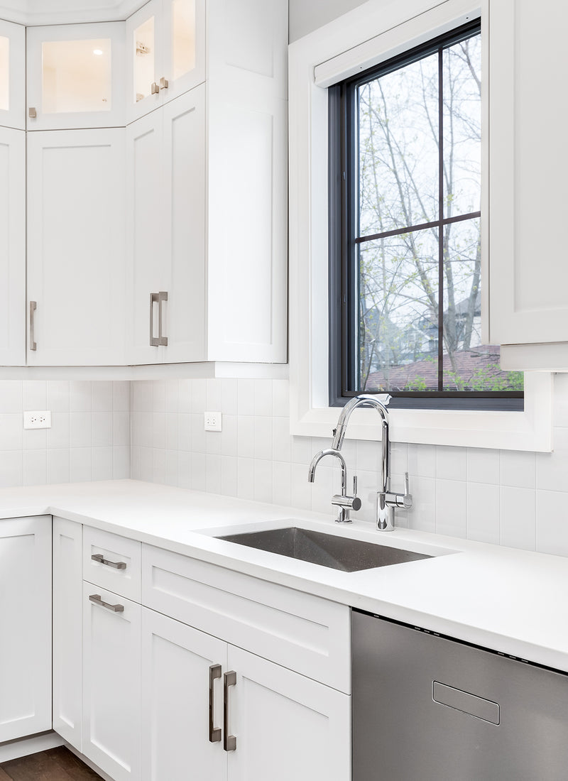 Designer White Tiled WallART Wet Area Panel used as a splash back in a residential kitchen DIY project without a white background