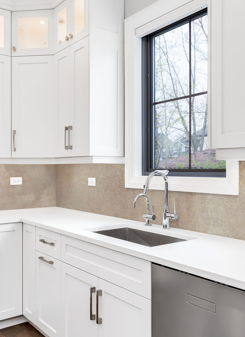 Pumice White WallART Wet Area Panel used as a splash back in a residential kitchen DIY project without a white background