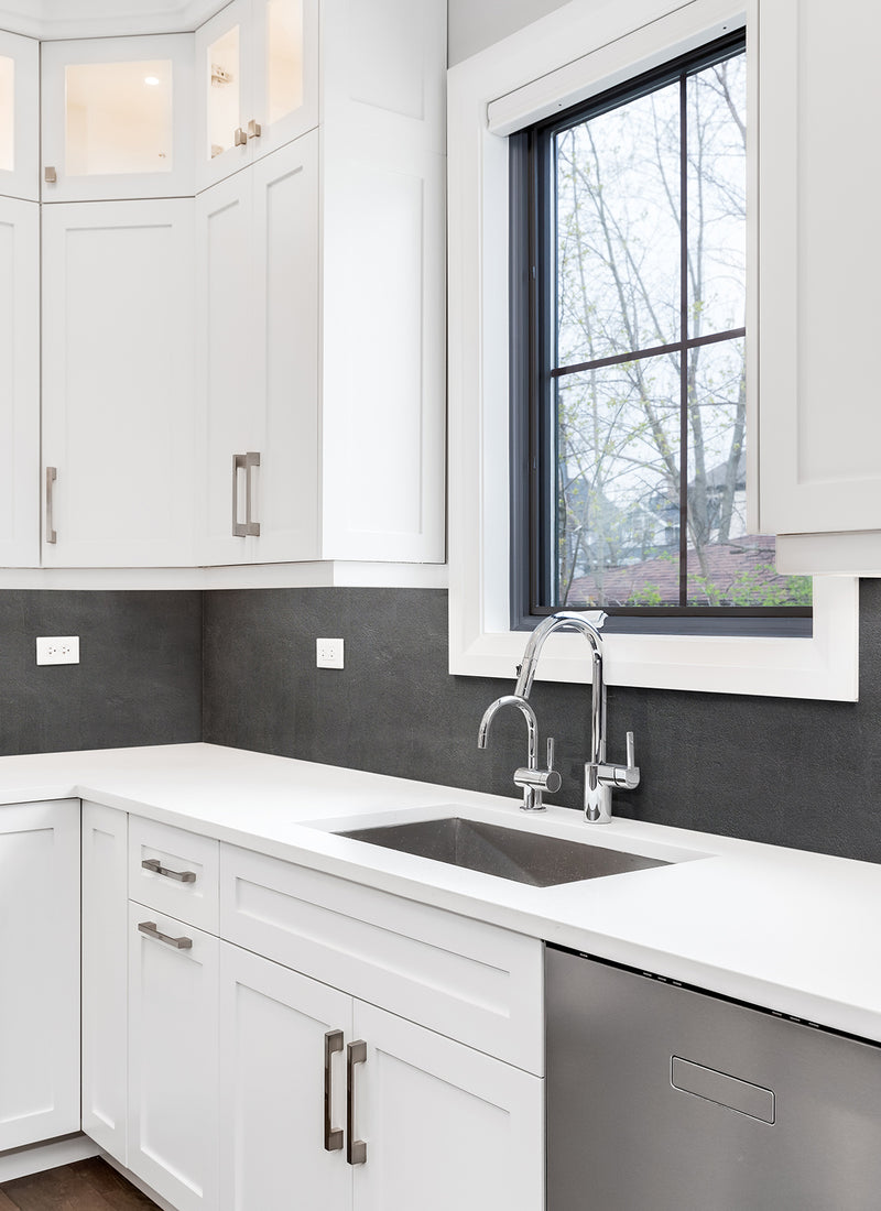 Slate Matt WallART Wet Area Panel used as a splash back in a residential kitchen DIY project without a white background