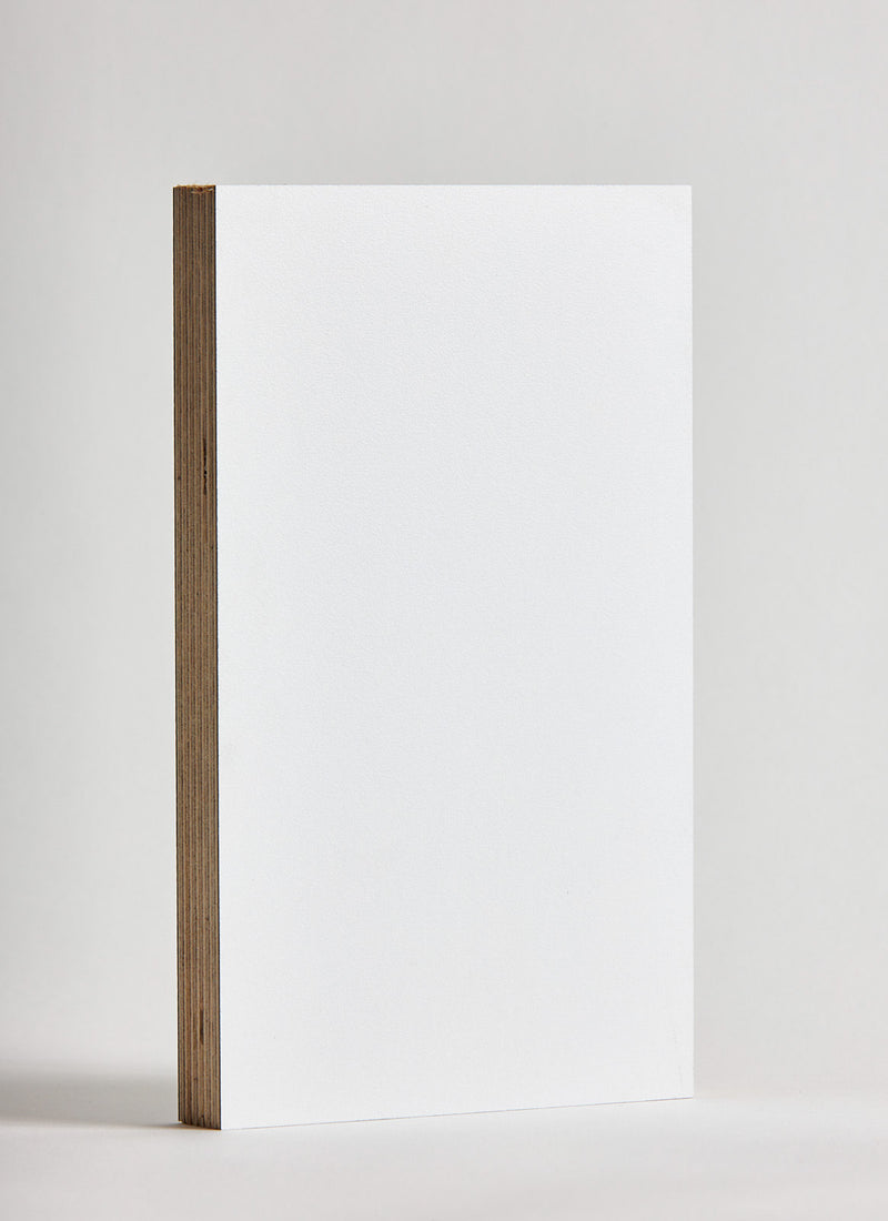 Plyco's 30mm White Melamine on Birch Plywood on a white background