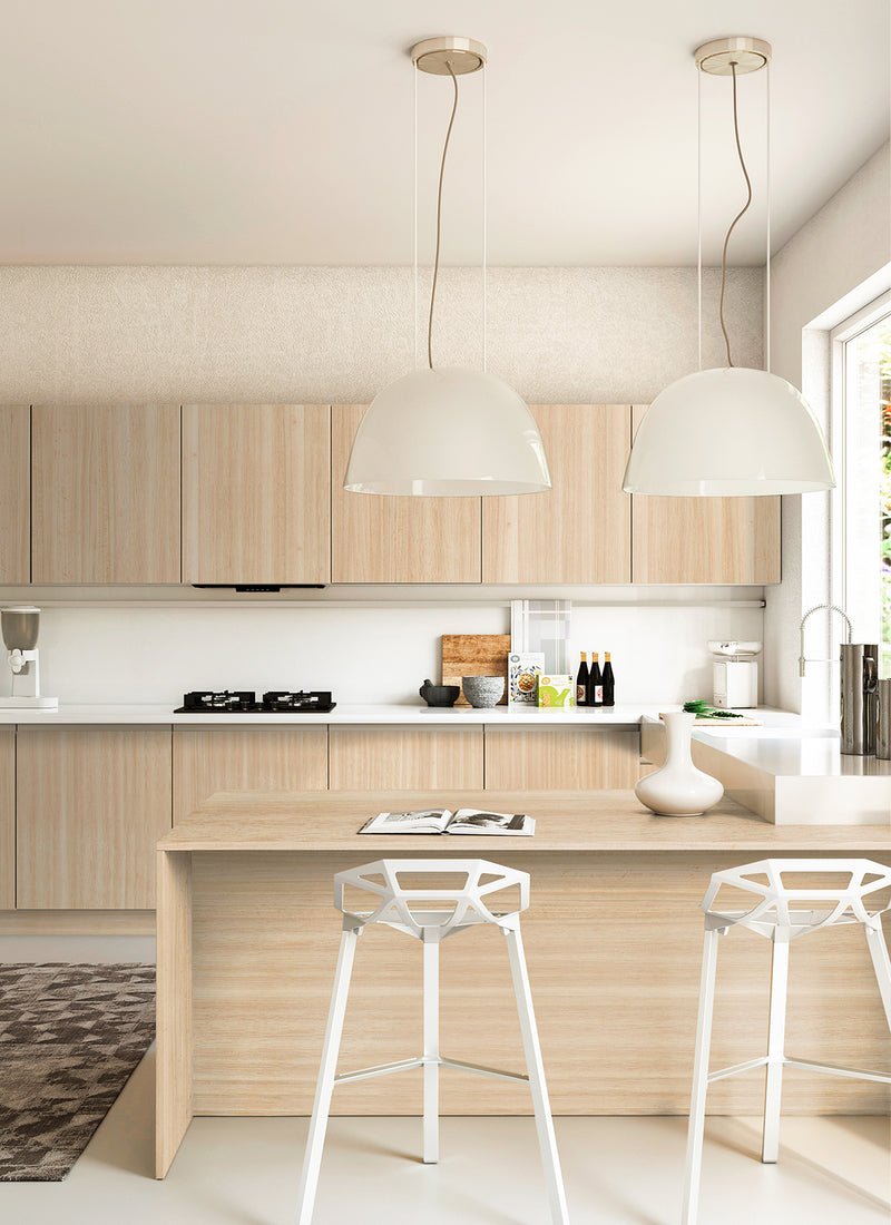 Melbourne kitchen featuring Plyco's 0.6mm Eucalypt Wide Leaf Veneer used for cabinetry and benchtops. Photo without a white background.