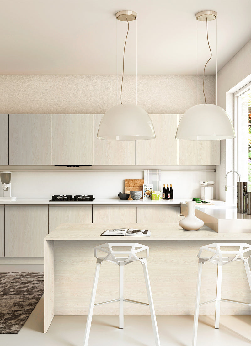 Melbourne kitchen featuring Plyco's 0.6mm Canadian Rock Maple Wide Leaf Veneer used for cabinetry and benchtops. Photo without a white background.