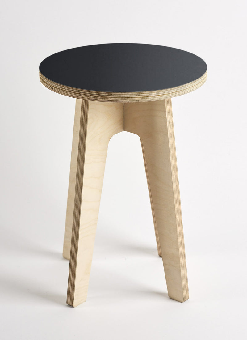 Plyco's Scandinavian inspired, Birch Decoply Stool/Chair in Raven Black on a white background