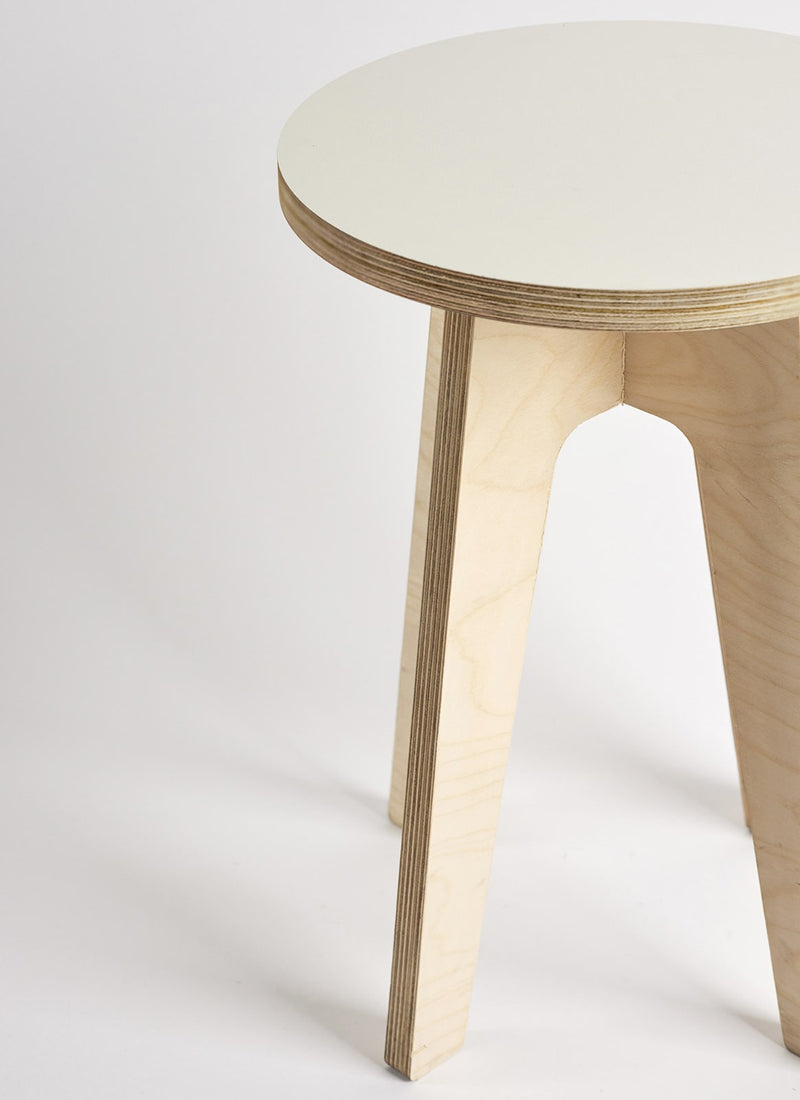 Plyco's Scandinavian inspired, Birch Decoply Stool/Chair in Cream on a white background