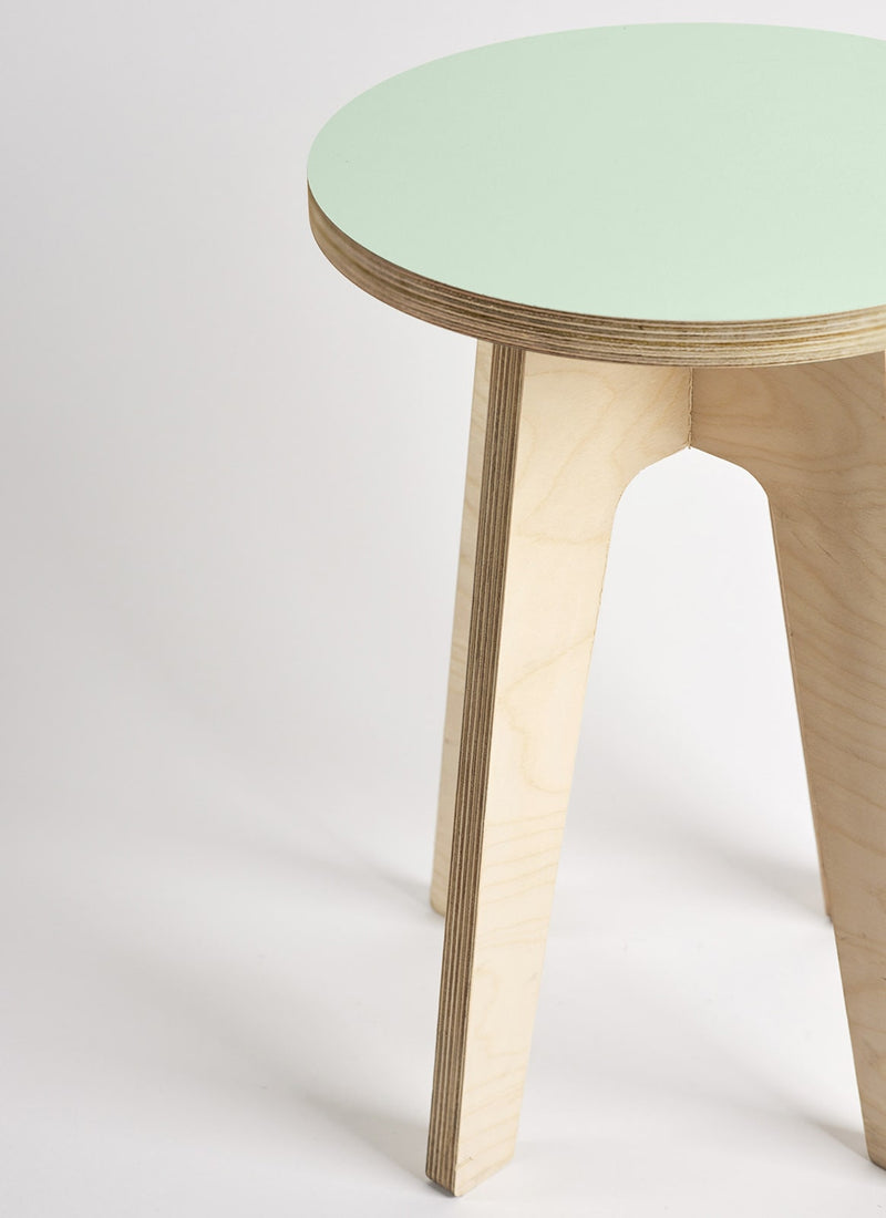 Plyco's Scandinavian inspired, Birch Decoply Stool/Chair in Mint Green on a white background