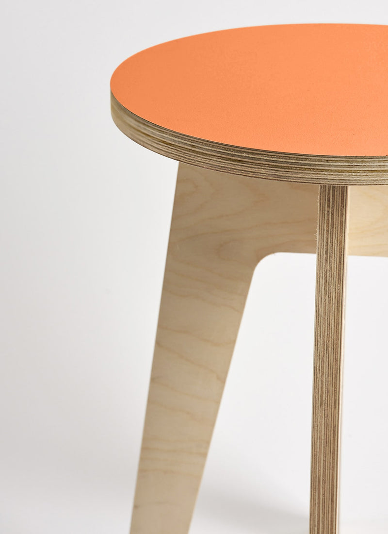 Plyco's Scandinavian inspired, Birch Decoply Stool/Chair in Orange on a white background