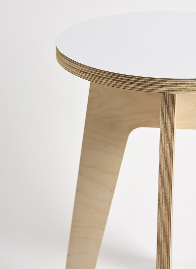 Plyco's Scandinavian inspired, Birch Decoply Stool/Chair in Snow White on a white background