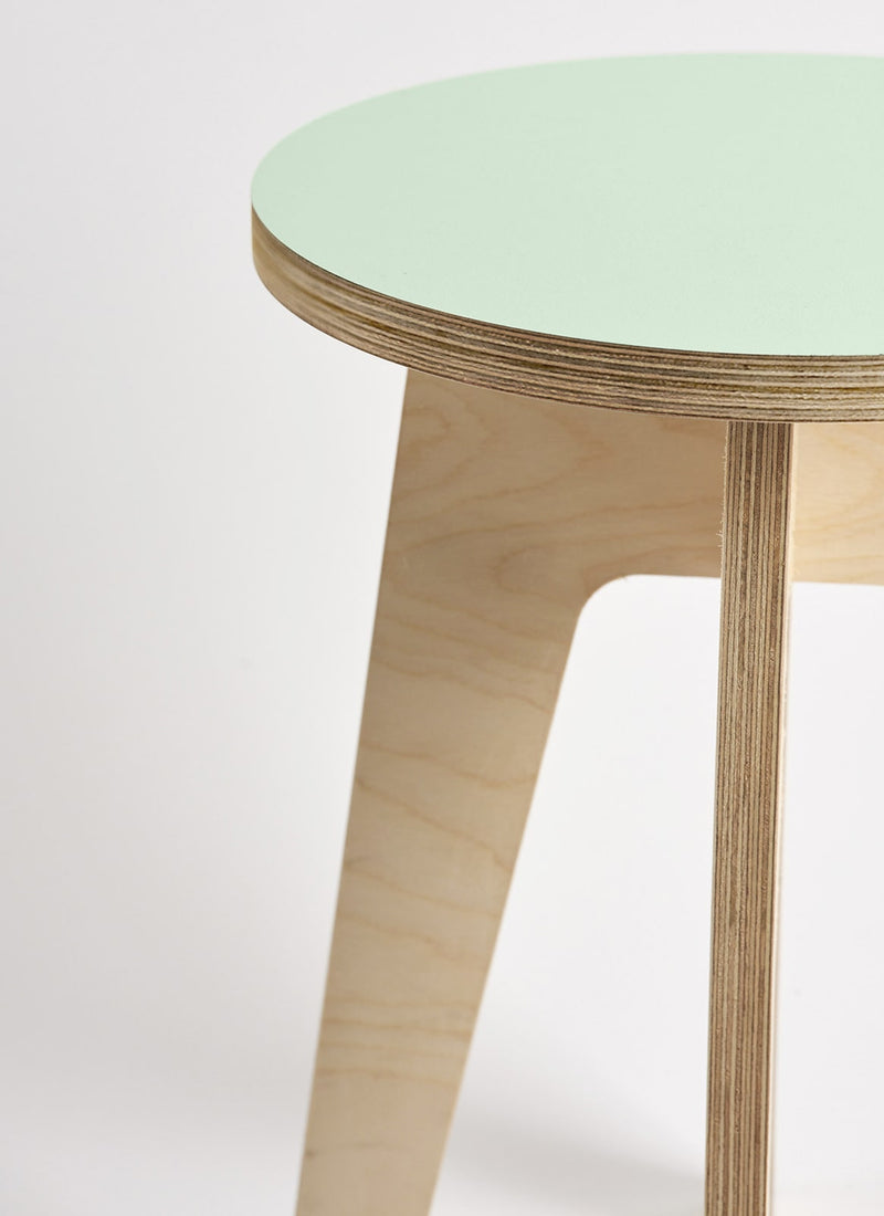 Plyco's Scandinavian inspired, Birch Decoply Stool/Chair in Mint Green on a white background