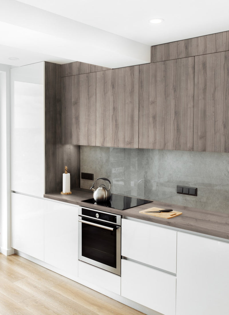 Kitchen cabinetry project featuring Plyco's 18mm Grey Sherman Oak EGGER Panel without a white background