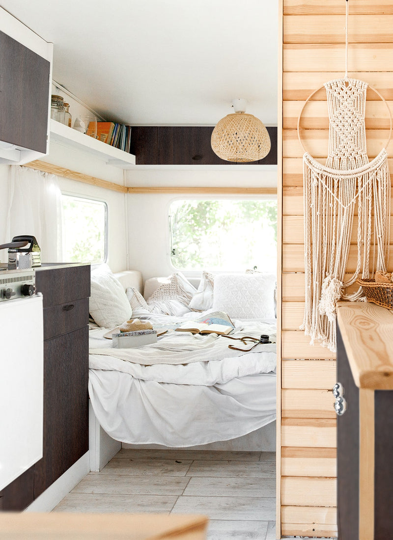 RV / mobile home interior featuring Melbourne plywood supplier Plyco's lightweight 12mm Chocolate Oak laminated poplar panel without a white background.