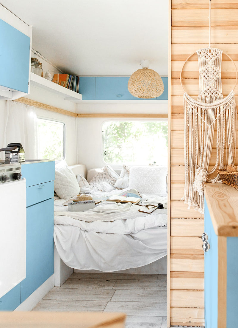 RV / mobile home interior featuring Melbourne plywood supplier Plyco's lightweight 12mm Sky Laminated Poplar Panel without a white background.