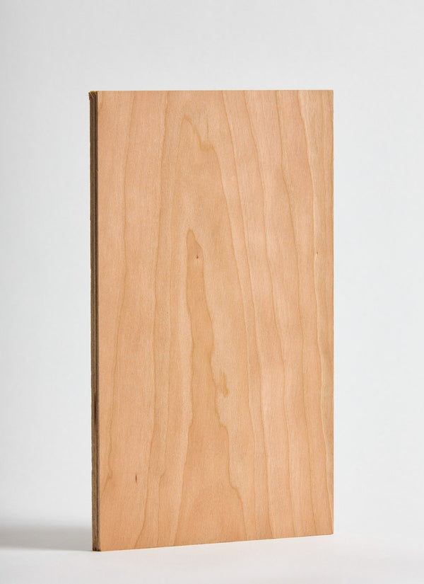 Plyco's American Cherry on Birch 18mm Quadro plywood panel on a white background