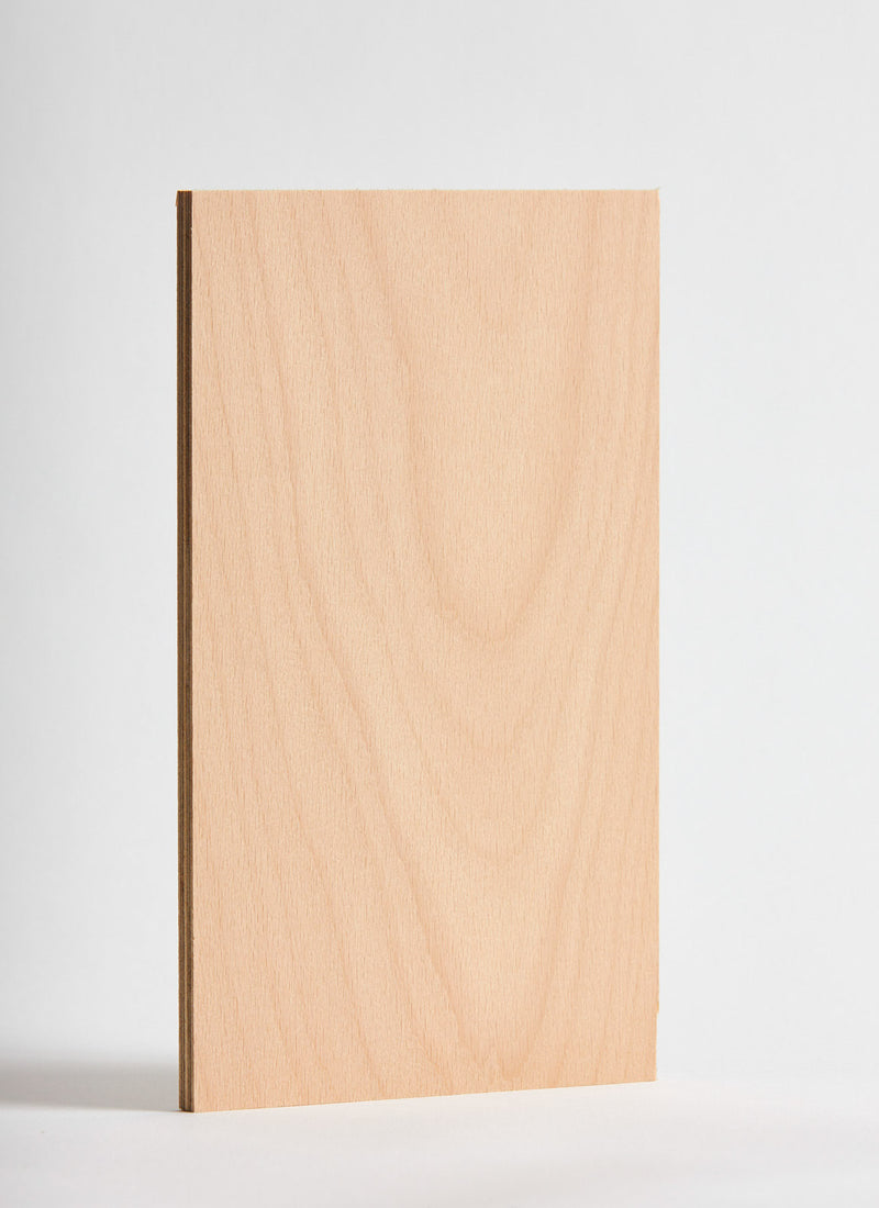 Plyco's European Beech pressed on 18mm Quadro Birch Plywood on a white background