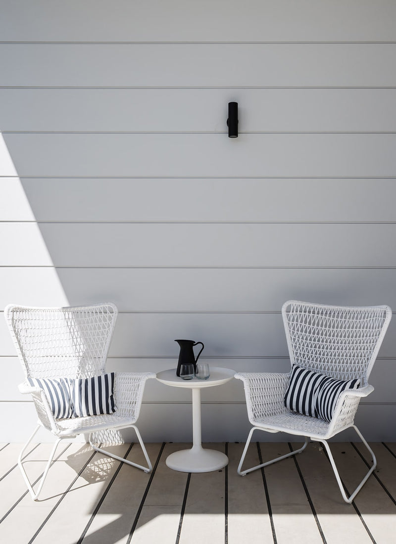 Close up of an exterior wall cladding at a Mornington Peninsula beach home project featuring local plywood supplier Plyco's exterior Shadowclad without a white background