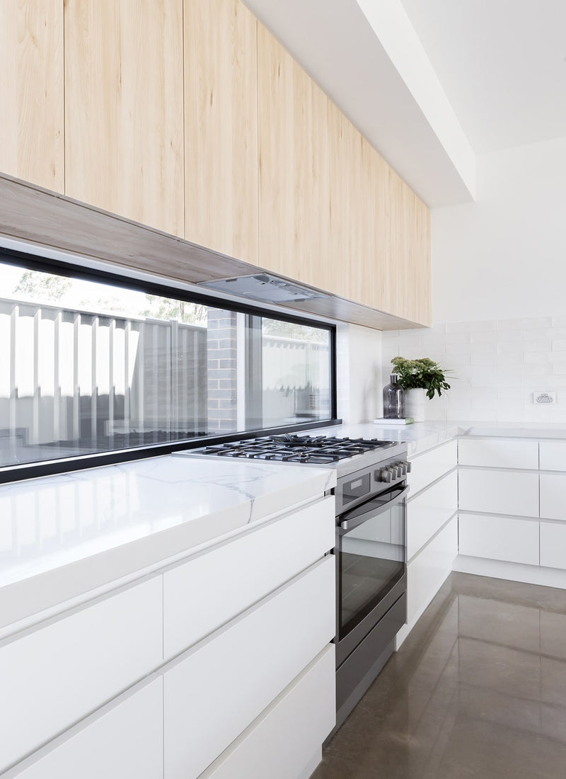 Kitchen wardrobe joinery project using Plyco's Satin 18mm White Melamine MDF (High Moisture Resistant) on a white background