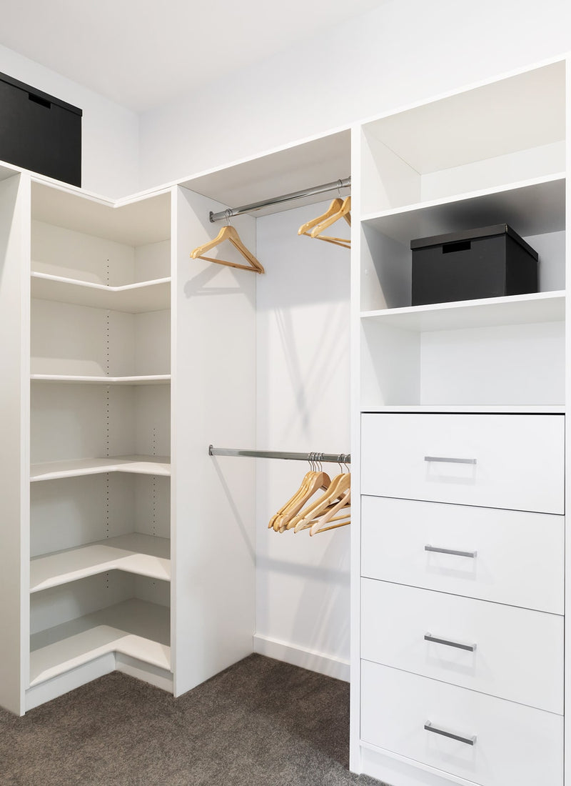 Bedroom wardrobe joinery project using Plyco's 18mm White Melamine MDF on a white background